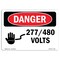 Signmission Safety Sign, OSHA Danger, 5" Height, 7" Width, 277 480 Volts, Landscape OS-DS-D-57-L-1010 - alternate 1